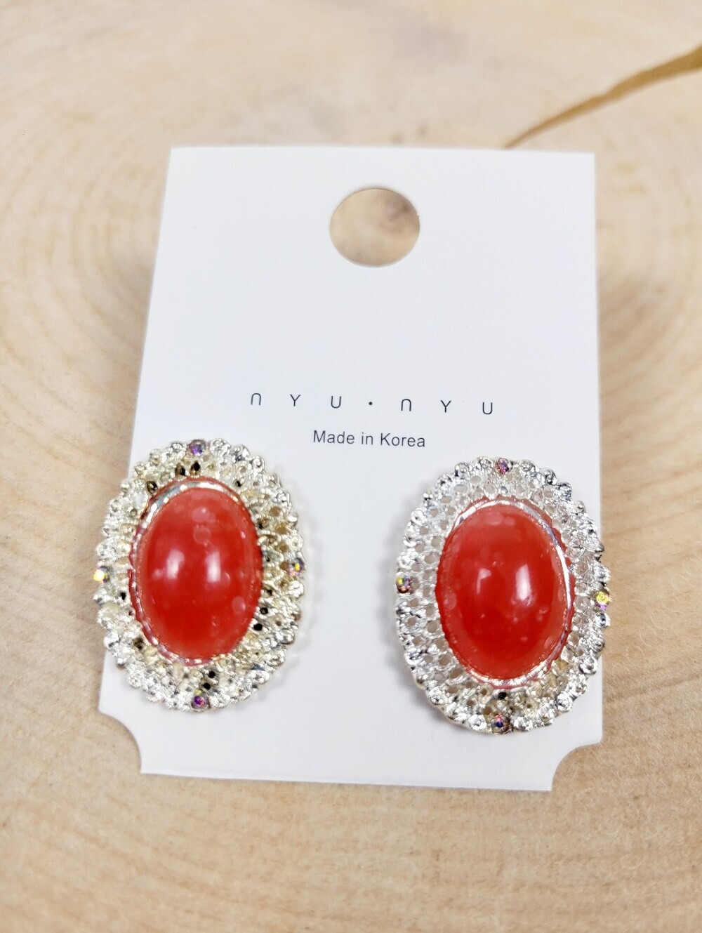 Brand New Silver Tone Orange Stone Stud Earrings
